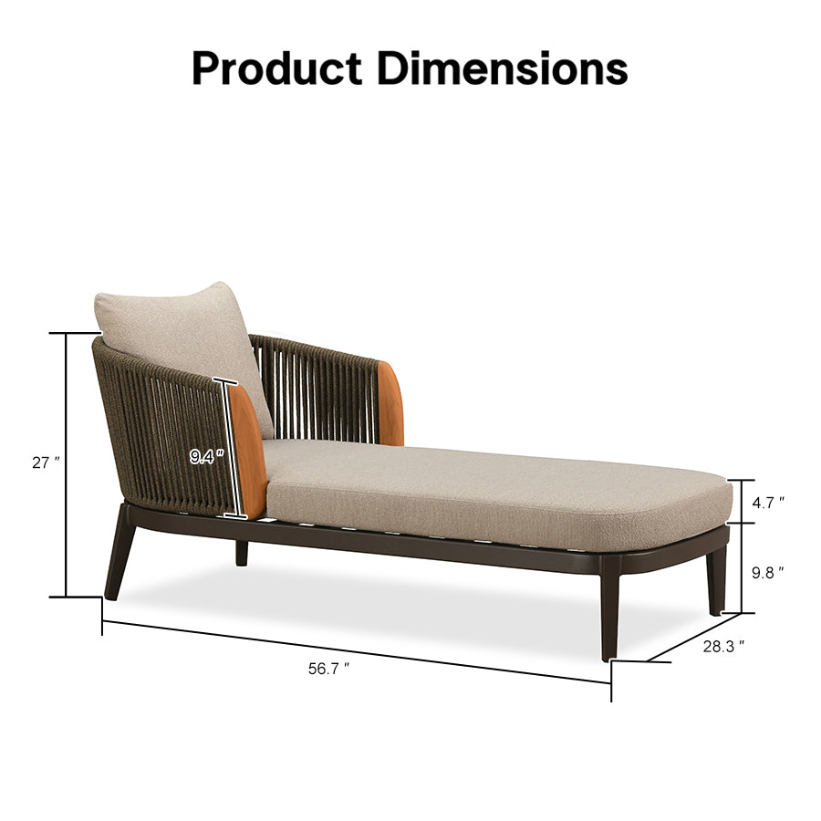 PURPLE LEAF Hailar Olefin Patio Chaise Lounge Chair , Upholstered Pool Aluminium Lounge Chairs for Outdoor with Teak Armres for Deck, Pool, Lawn, Garden, Courtyard, Porch