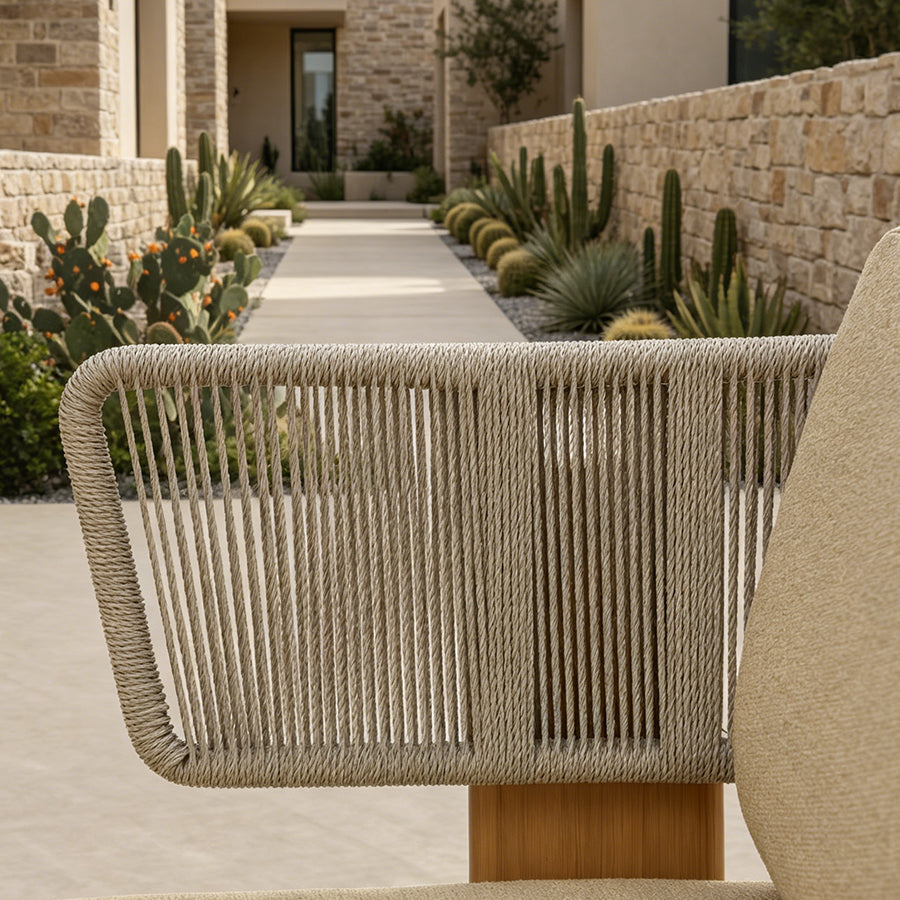 PURPLE LEAF Breck Open-End Modular Outdoor Sectional with Wood-Grain Aluminum Frame and Thick Teak-Colored Cushions for Open-Air Comfort
