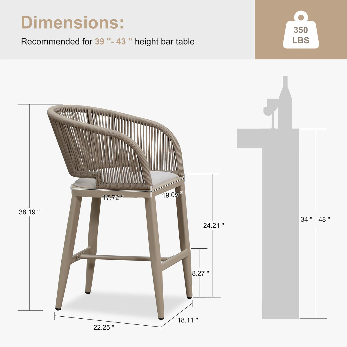 Clearance - PURPLE LEAF Outdoor Bar Stool Set of 2 Modern Rattan Bar Chairs with Woven Rope Back Wicker Patio Barstools for Indoor Kitchen Garden