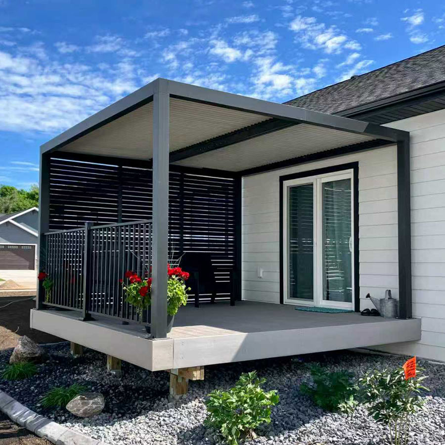 PURPLE LEAF Athena Louvered Pergola Grey Outdoor Aluminum Pergola with Shutter Wall Adjustable Gazebo Rainproof for Patio Deck Garden
