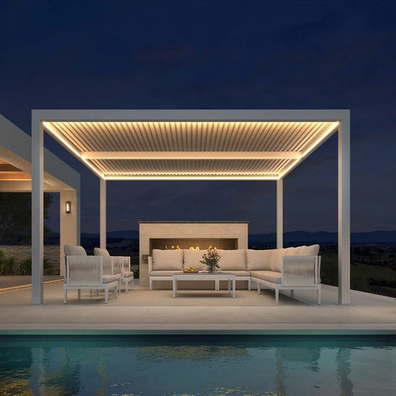 Hanso Home Louvered Pergola Modern White Pergola with Adjustable Roof for Deck Backyard Garden