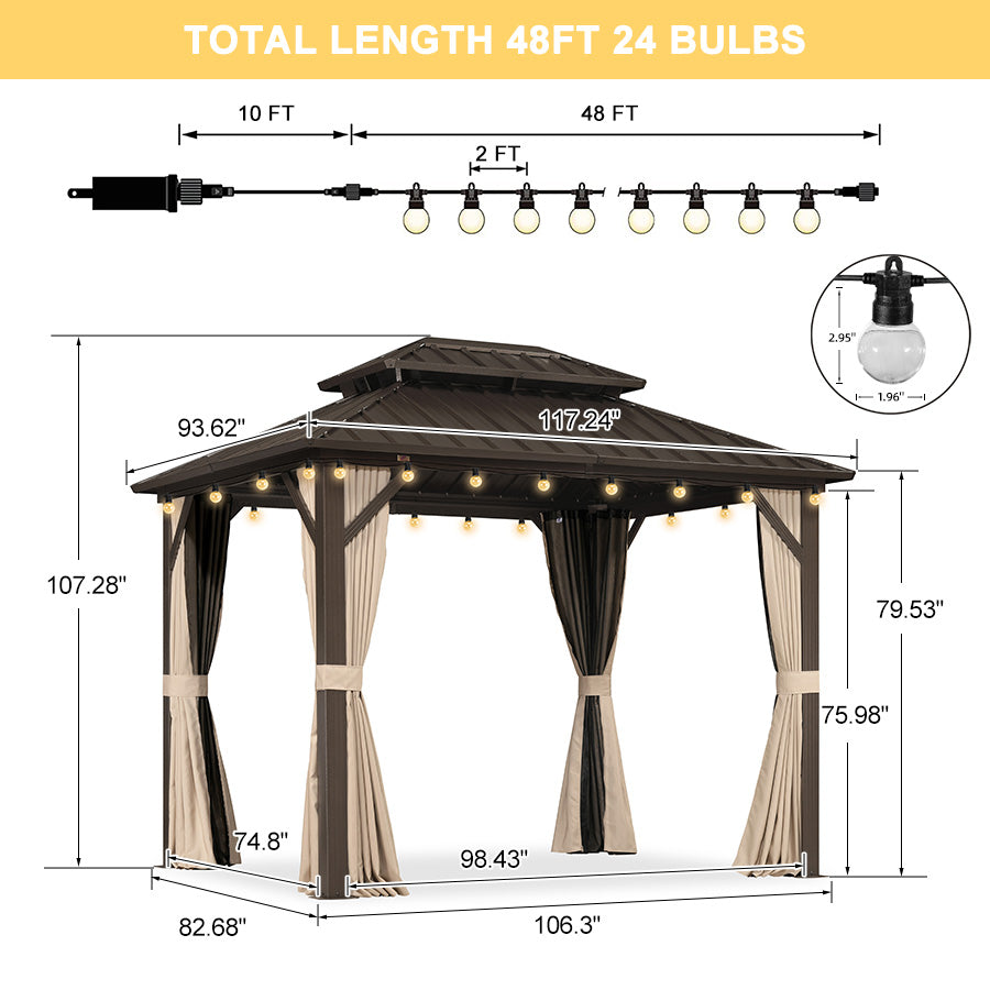 PURPLE LEAF Hardtop Gazebo Featuring Galvanized Steel Double Roof and Bronze Aluminum Frame with Curtains and Netting for Poolside with Lights-clear
