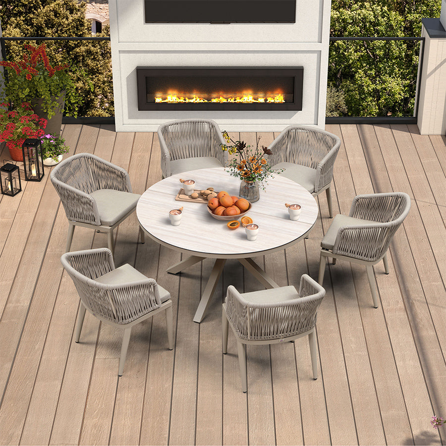 PURPLE LEAF Round Patio Dining Set with Aluminum Frame and Wicker Rattan Dining Chair with Comfortable Cushions for Deck Porch Kitchen Outdoor