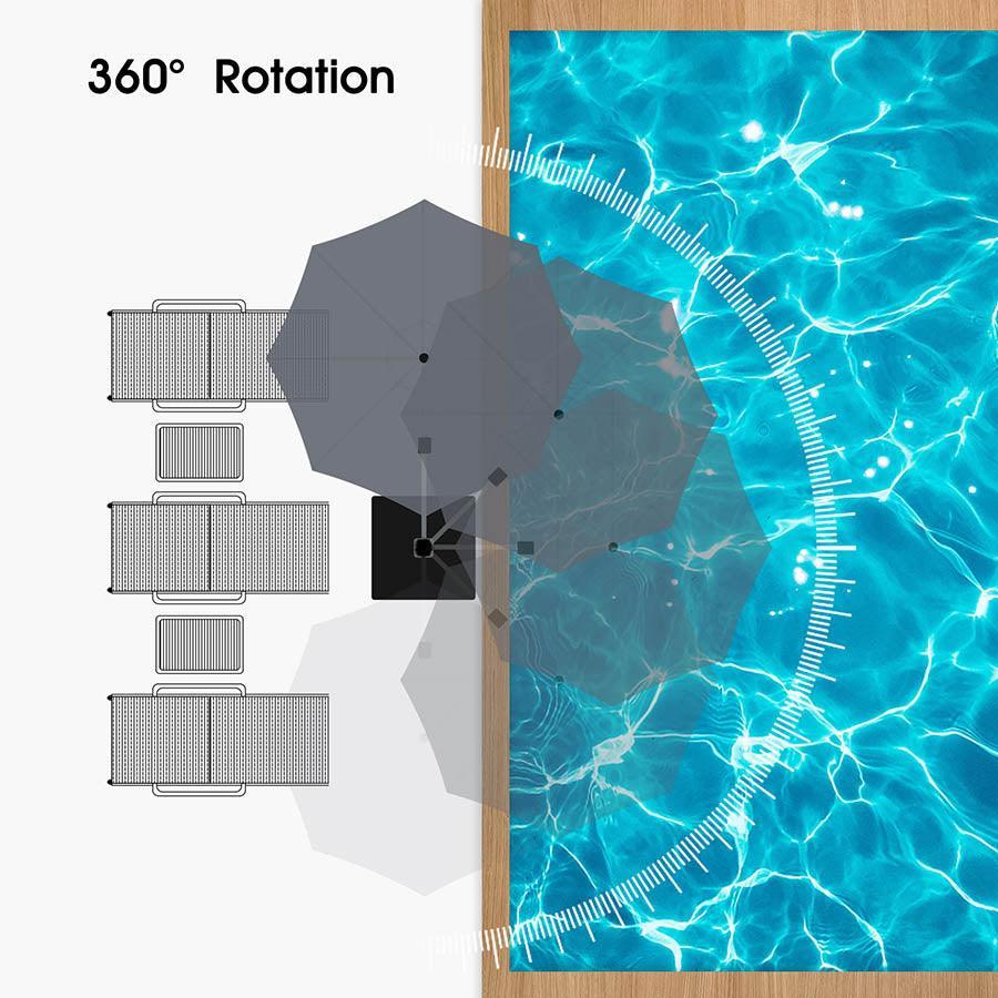 PURPLE LEAF Large Round Patio Cantilever Umbrella With Base for Deck, Pool, Backyard
