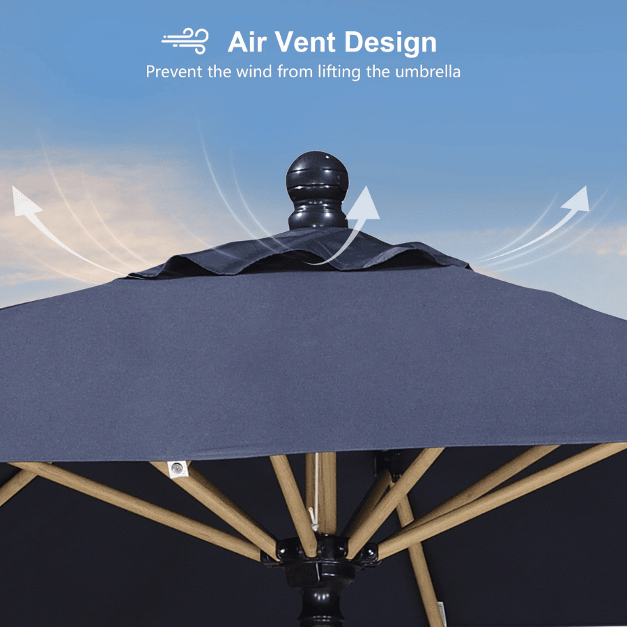 PURPLE LEAF Wood Pattern Tilting Patio Table Umbrella with Base, Outdoor Market Umbrella