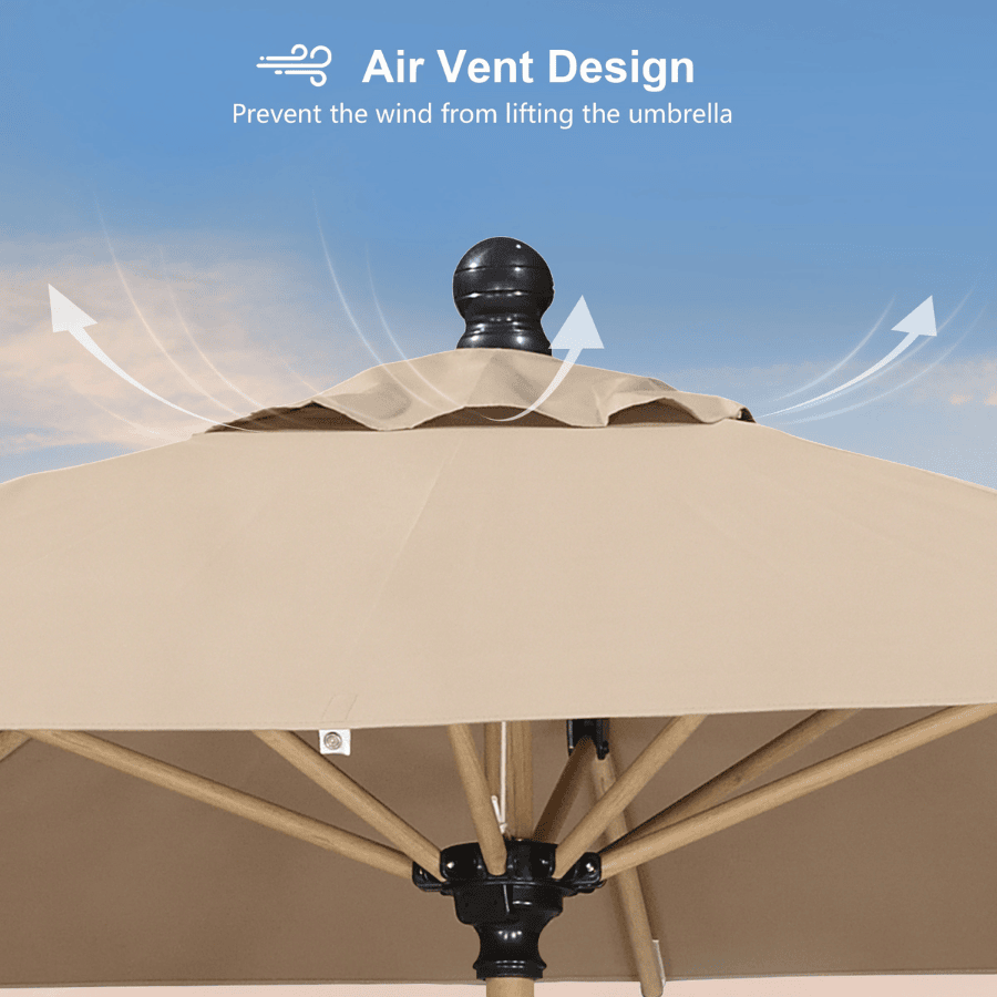 PURPLE LEAF Wood Pattern Tilting Patio Table Umbrella with Base, Outdoor Market Umbrella