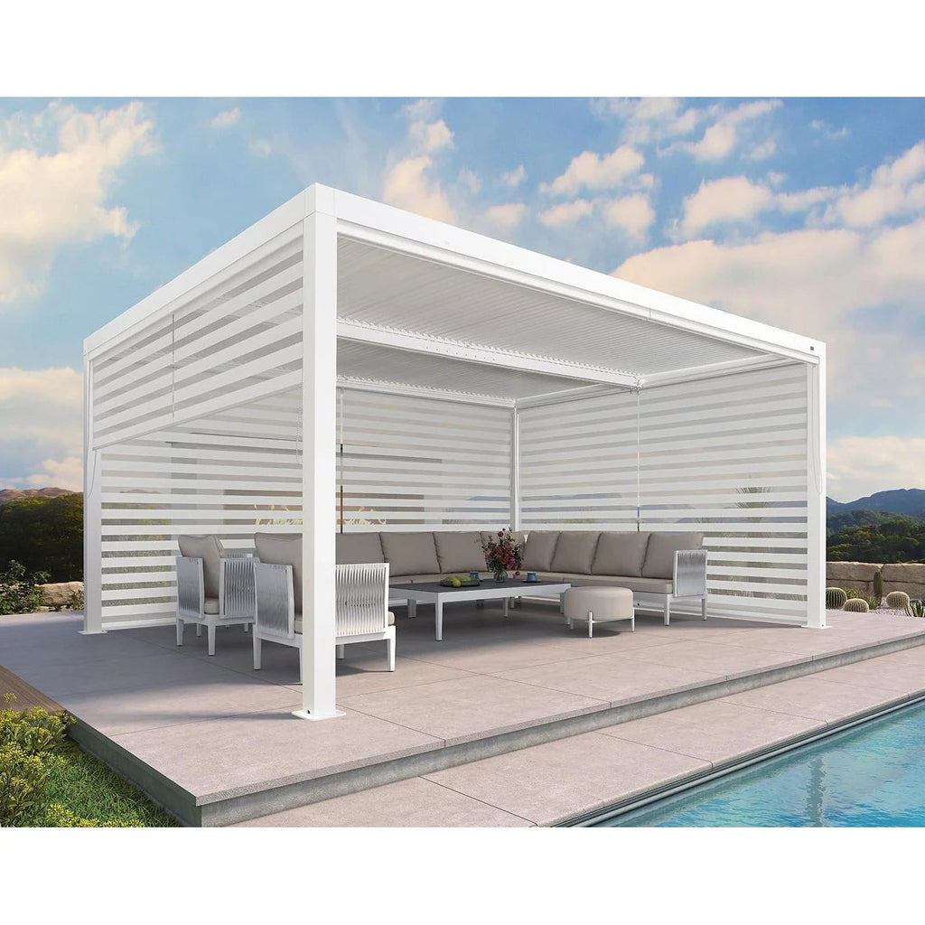 Hanso Home Louvered Pergola Modern White Pergola with Adjustable Roof for Deck Backyard Garden