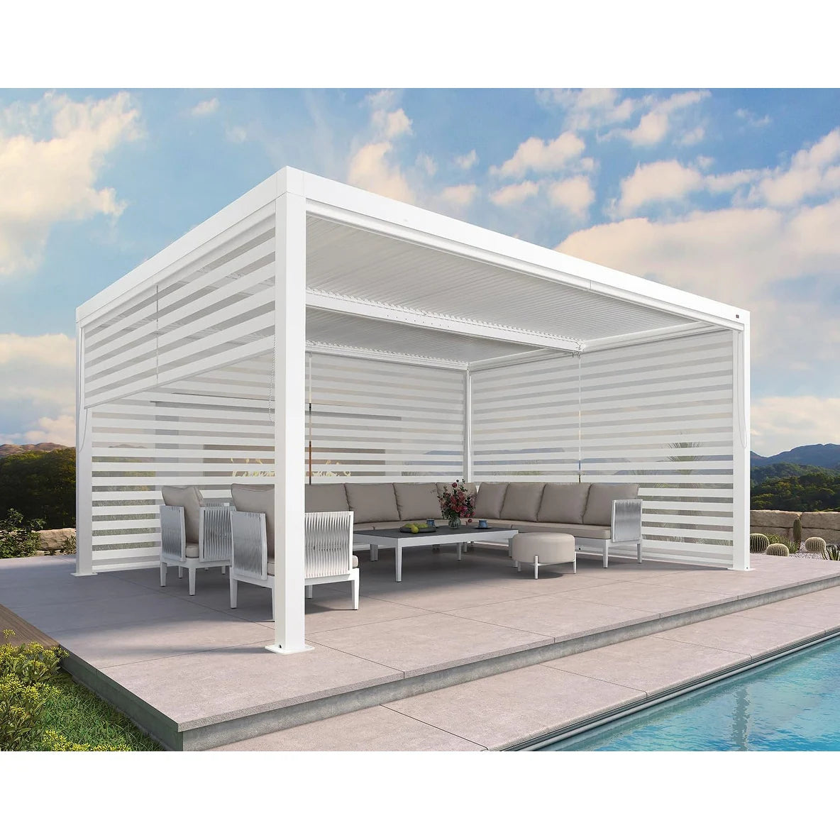 Hanso Home Louvered Pergola Modern White Pergola with Adjustable Roof for Deck Backyard Garden