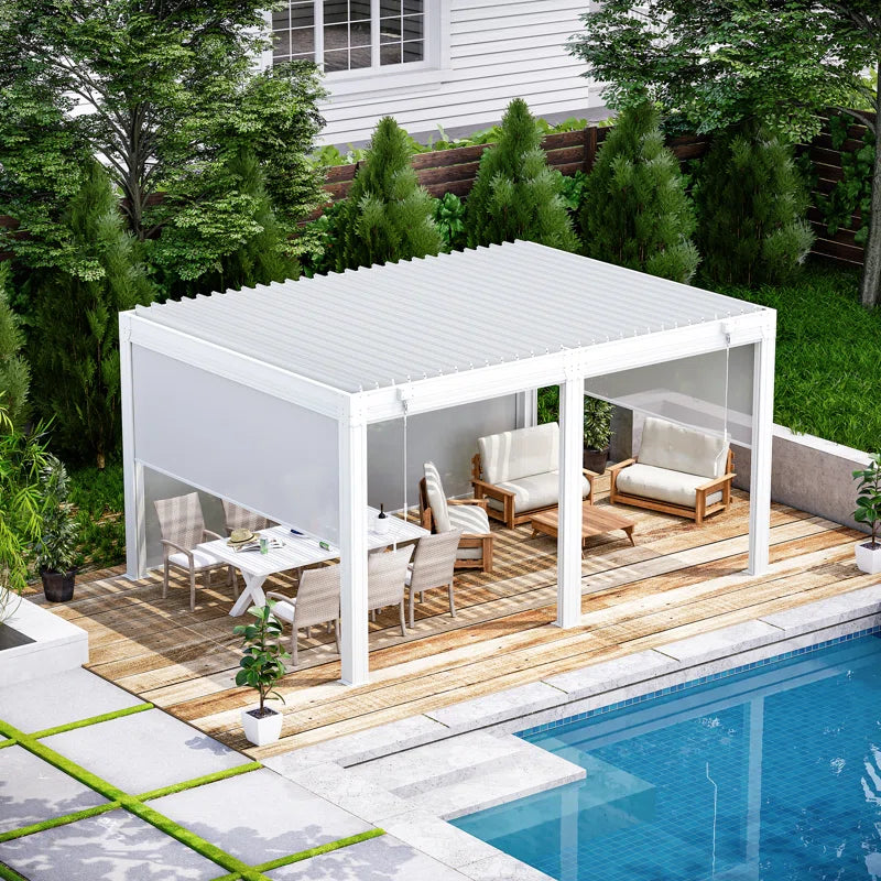 Erommy Aluminum Louvered Pergola, Outdoor Pergola with Adjustable Louvered Roof