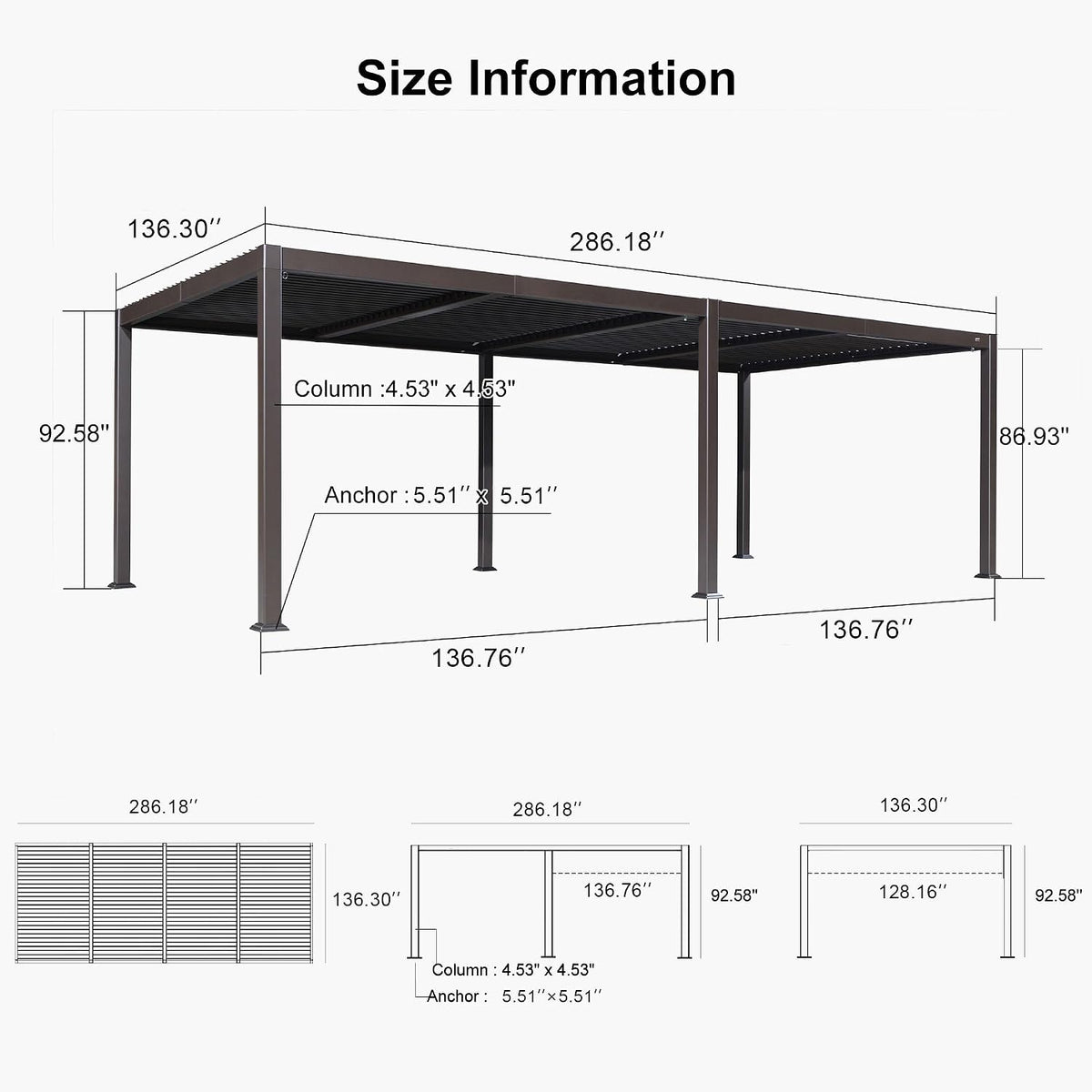 PURPLE LEAF Caesar Louvered Pergola Outdoor Adjustable Roof Modern Patio Aluminum Pergola for Deck Backyard Garden Hardtop Gazebo Bronze
