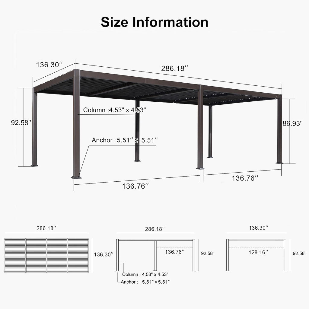 PURPLE LEAF Caesar Louvered Pergola Outdoor Adjustable Louvre Shade Modern Patio Aluminum Pergola with  Milky Lights