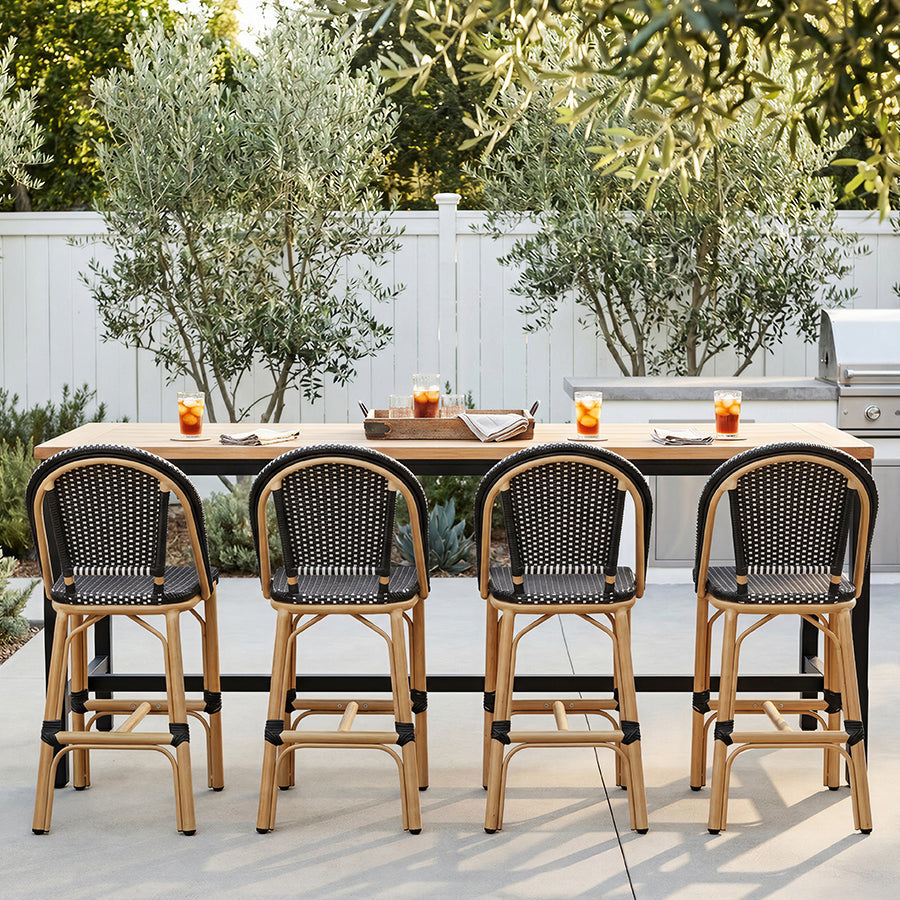PURPLE LEAF Patio French Counter Stool Set of 2 Outdoor Backrest Barstools Aluminum Frame Woven Rattan for Indoor Kitchen Garden Balcony Restaurant