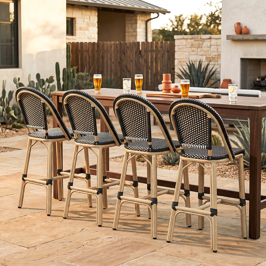 PURPLE LEAF Patio French Counter Stool Set of 2 Outdoor Backrest Barstools Aluminum Frame Woven Rattan for Indoor Kitchen Garden Balcony Restaurant