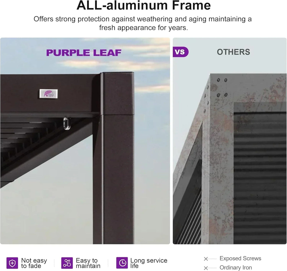 PURPLE LEAF Caesar Louvered Pergola Outdoor Adjustable Roof Modern Patio Aluminum Pergola for Deck Backyard Garden Hardtop Gazebo Bronze