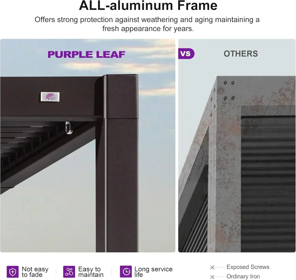 PURPLE LEAF Caesar Louvered Pergola Outdoor Adjustable Louvre Shade Modern Patio Aluminum Pergola with  Milky Lights