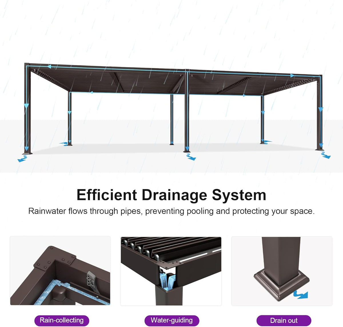 PURPLE LEAF Caesar Solar Louvered Pergola with LED Strip Lights and Control Panel Aluminum Outdoor Pergola with Adjustable Roof for Patio Deck Garden Yard Bronze