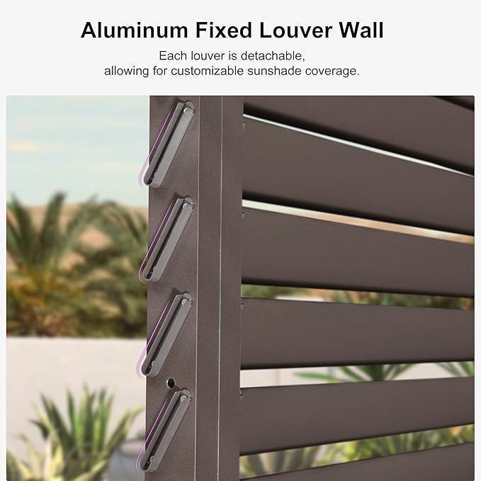 PURPLE LEAF Athena Louvered Pergola Bronze Outdoor Aluminum Pergola with Shutter Wall Adjustable Gazebo Rainproof for Patio Deck Garden