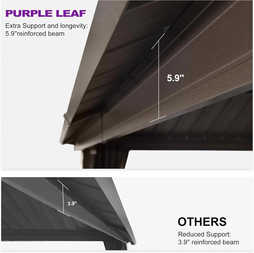 PURPLE LEAF Hardtop Gazebo Featuring Galvanized Steel Double Roof and Bronze Aluminum Frame with Curtains and Netting for Poolside with Lights-clear