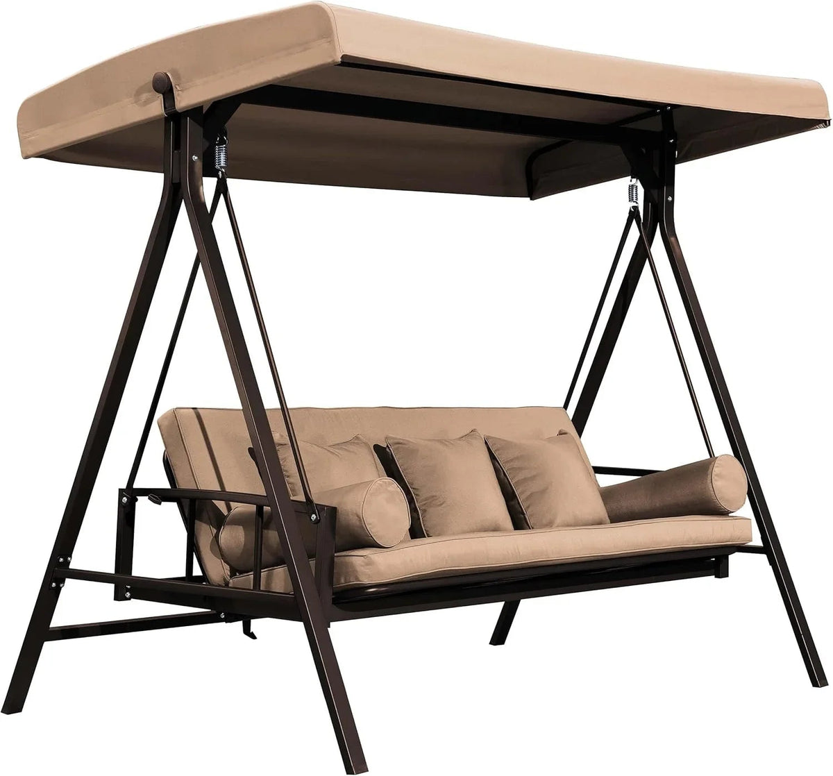 PURPLE LEAF Outdoor Patio Porch Swing Adjustable Backrest, 3-seat Swing Chair with Weather Resistant Steel Frame for Backyard ,Pillows Included