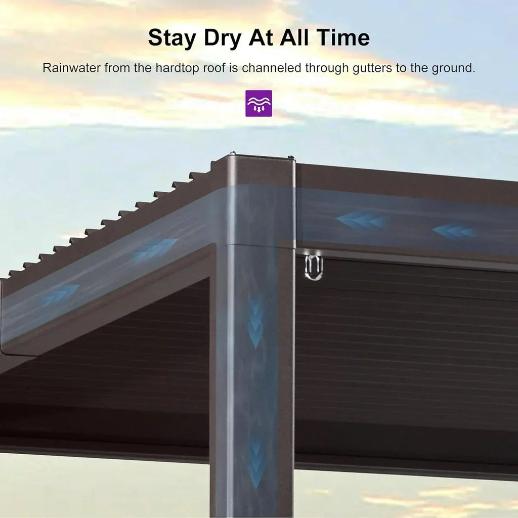 PURPLE LEAF Caesar Louvered Pergola Outdoor Adjustable Louvre Shade Modern Patio Aluminum Pergola with  Milky Lights