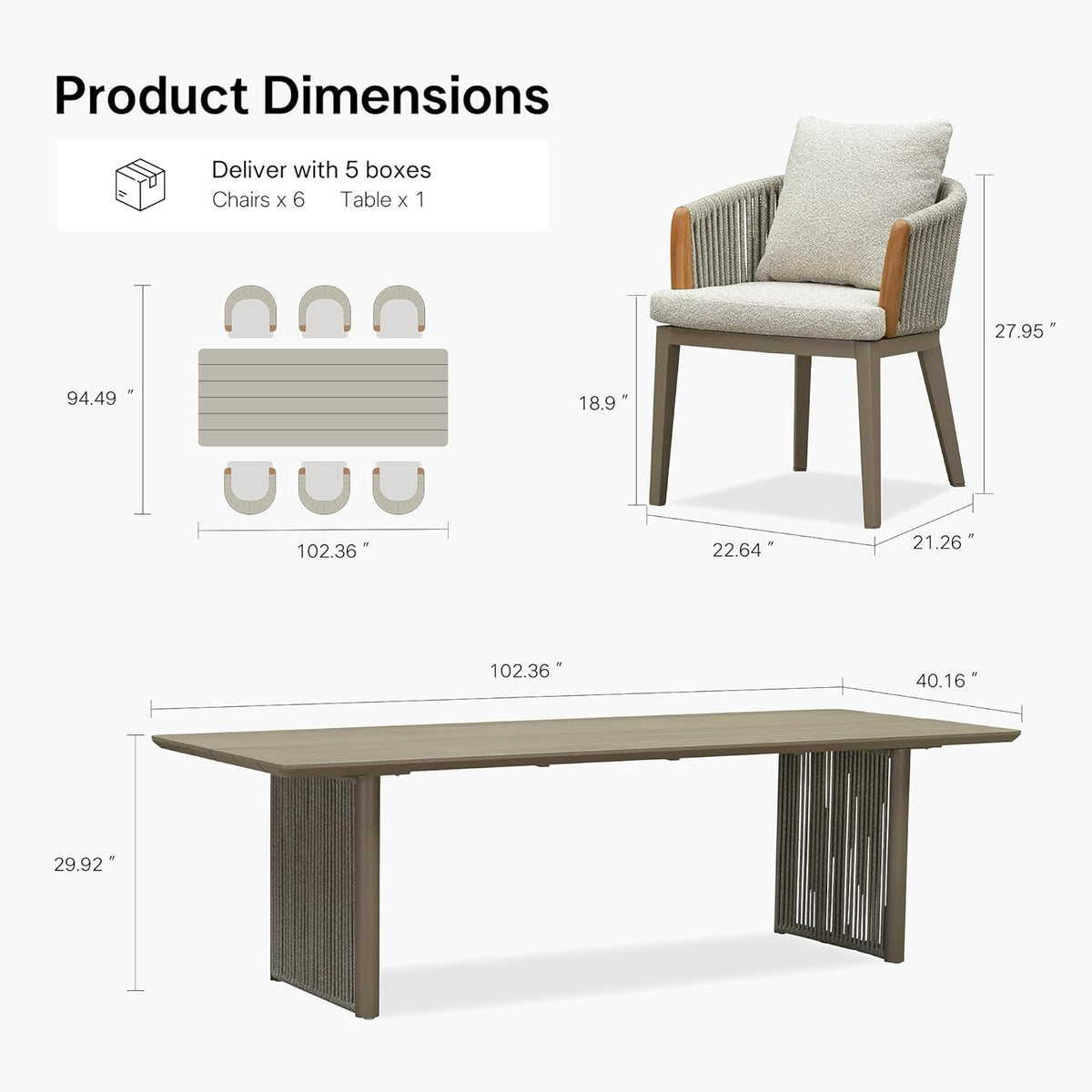 PURPLE LEAF Hailar Outdoor Dining Set for Family, Aluminum Outdoor Patio Table and Chairs Set with Olefin Cushions, Patio Furniture Set for Garden or Deck
