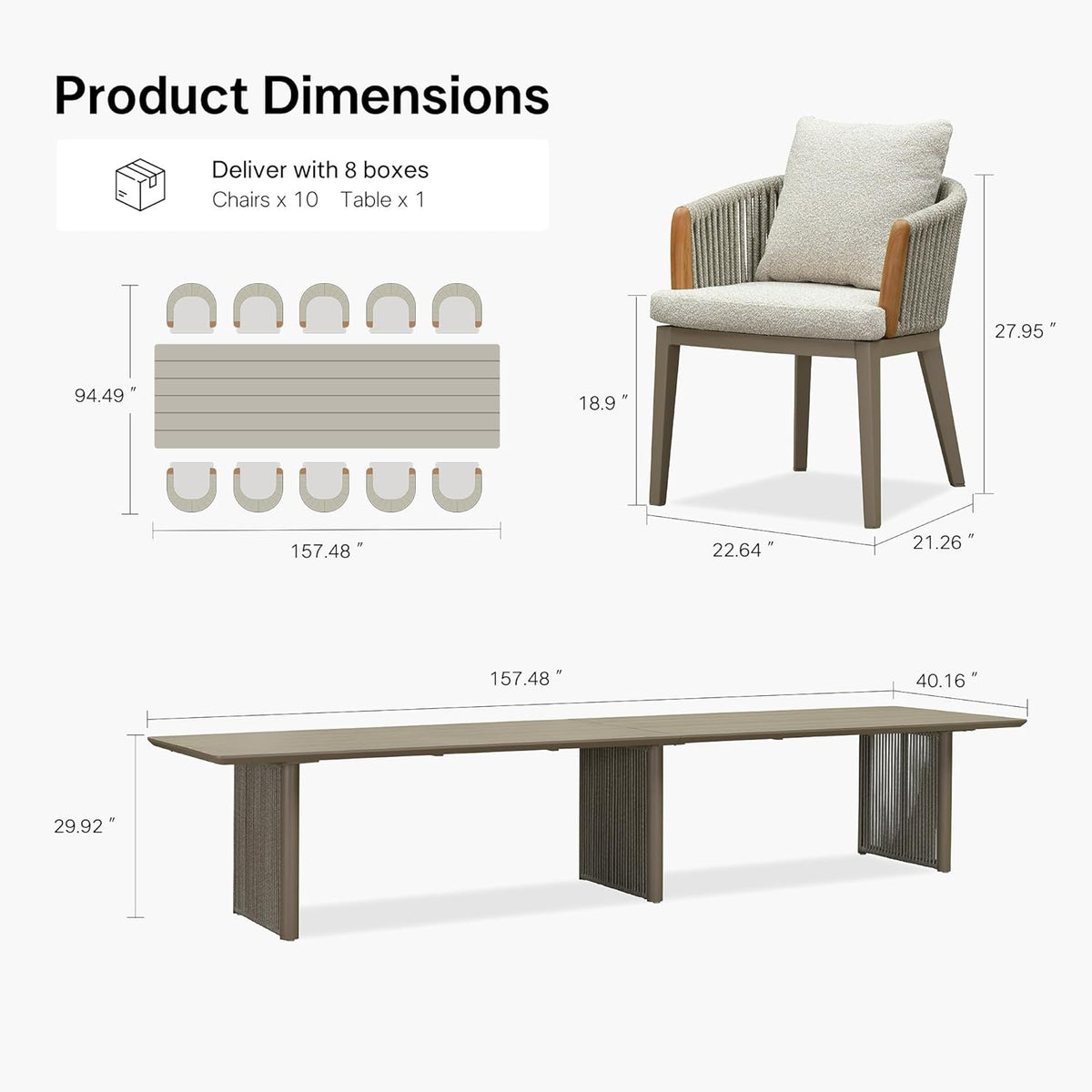 PURPLE LEAF Hailar Outdoor Dining Set for Family, Aluminum Outdoor Patio Table and Chairs Set with Olefin Cushions, Patio Furniture Set for Garden or Deck