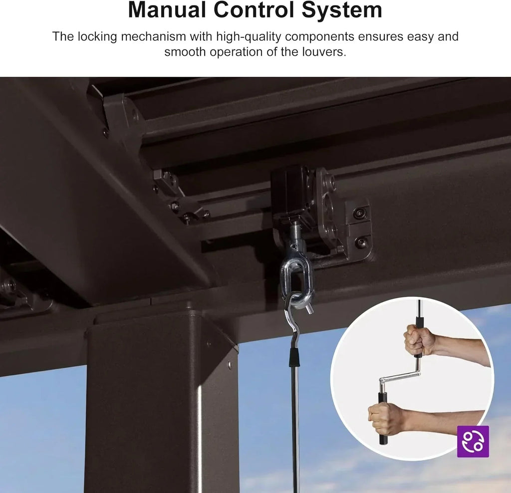 PURPLE LEAF Caesar Louvered Pergola Outdoor Adjustable Louvre Shade Modern Patio Aluminum Pergola with  Milky Lights