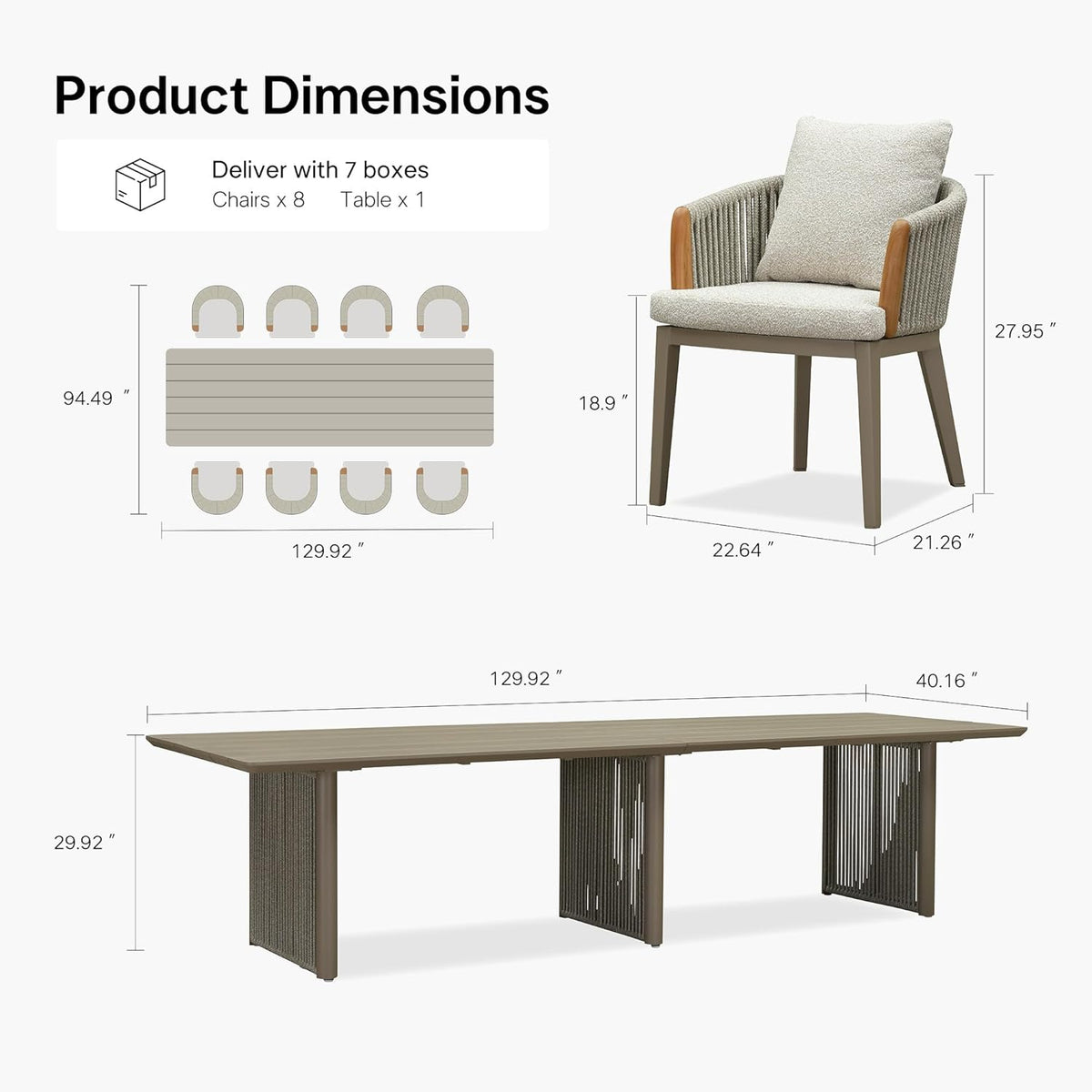 PURPLE LEAF Hailar Outdoor Dining Set for Family, Aluminum Outdoor Patio Table and Chairs Set with Olefin Cushions, Patio Furniture Set for Garden or Deck