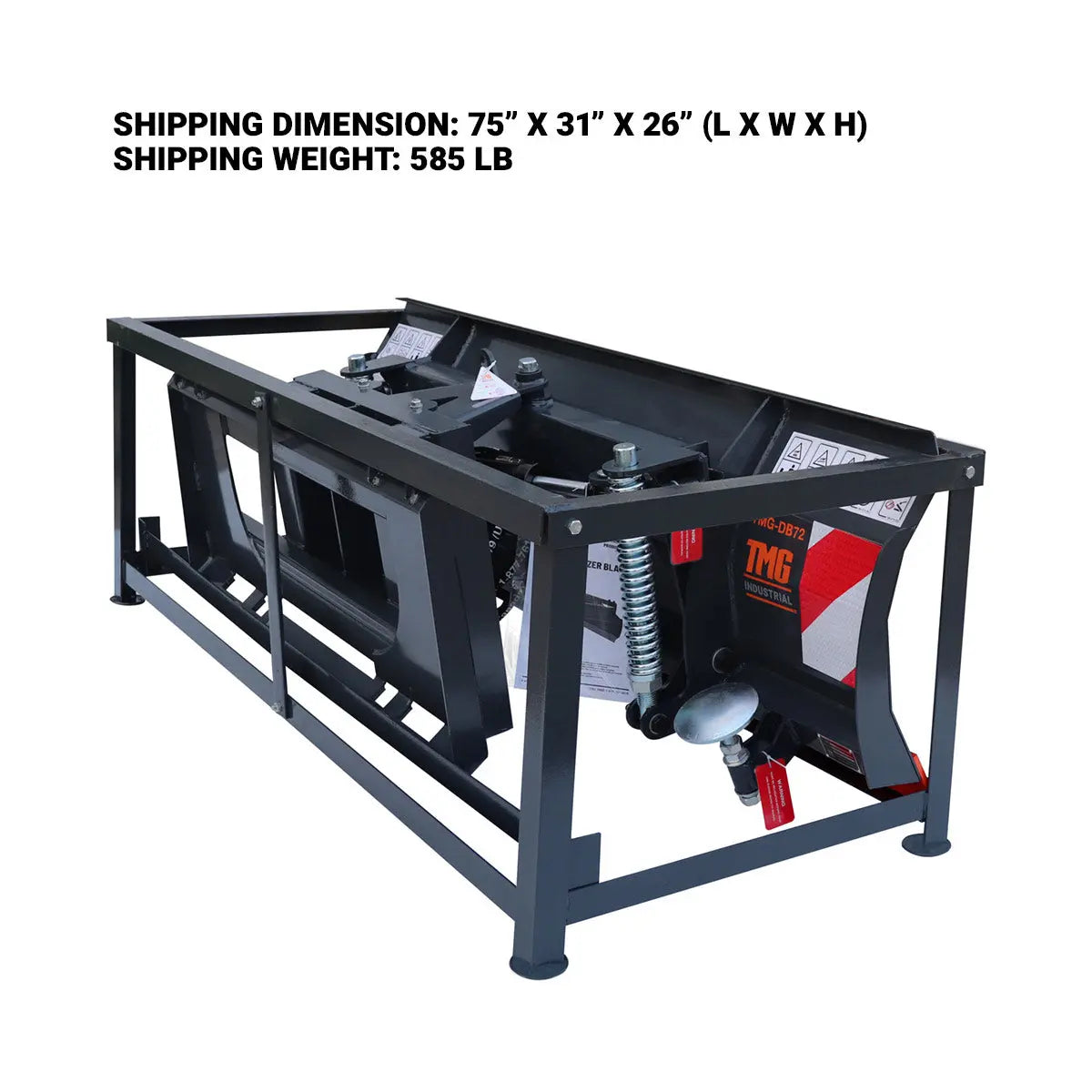 72" Skid Steer Dozer Blade/Snow Pusher, 30° Left & Right, Bolt-On Cutting Edge, Adjustable Skid Shoes, Universal Quick Mount, TMG-DB72