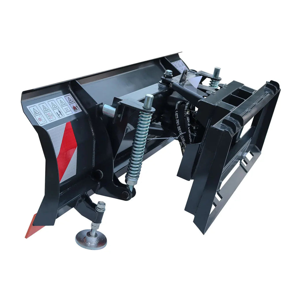 72" Skid Steer Dozer Blade/Snow Pusher, 30° Left & Right, Bolt-On Cutting Edge, Adjustable Skid Shoes, Universal Quick Mount, TMG-DB72