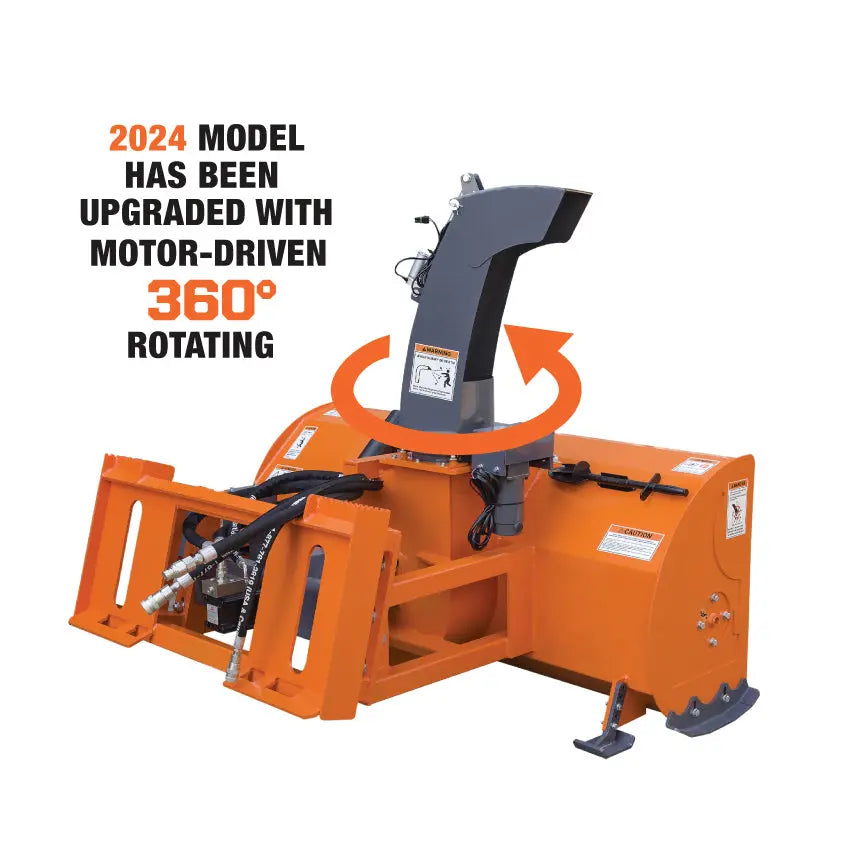 72" Skid Steer Snow Blower, 45-75 HP Loader Required, 24" Diameter Impeller, 360° Motor Driven Snow Chute, TMG-SSB72