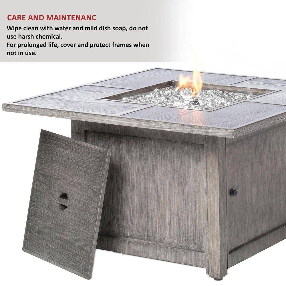 Alfresco Home Cheyenne 40 In. X 25 In. Square Aluminum Propane Gas Fire Pit Chat Table with Glacier Ice Firebeads