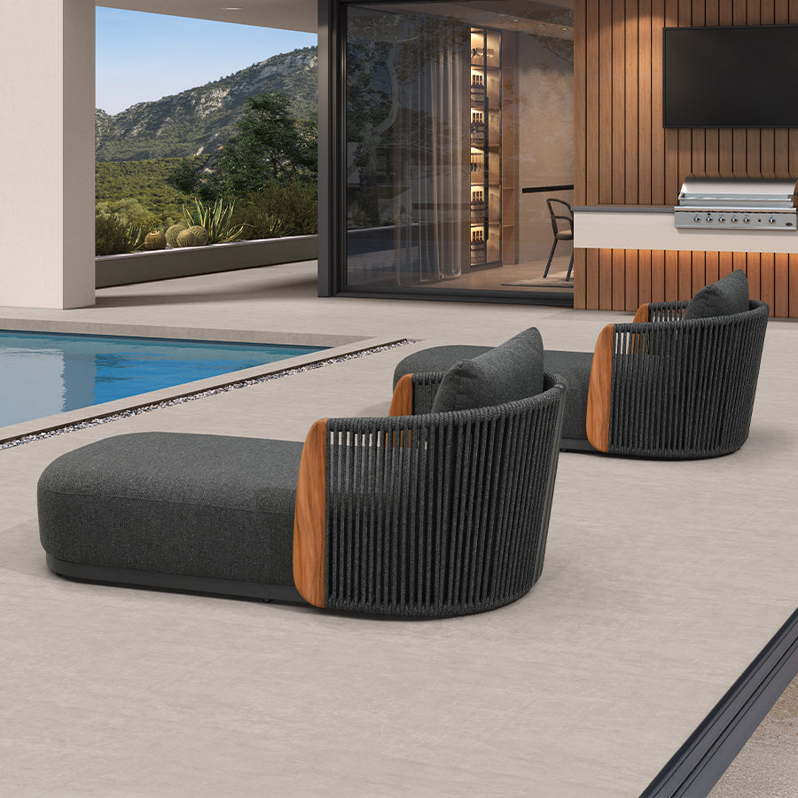 PURPLE LEAF Luxury  Hailar Olefin Patio Chaise Lounge Chair , Upholstered Pool Aluminium Lounge Chairs for Outdoor with Teak Armres for Deck, Pool, Lawn, Garden, Courtyard, Porch
