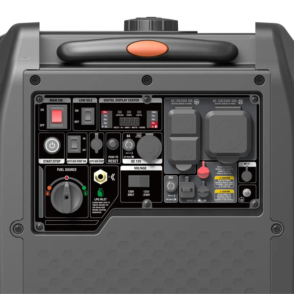 7250 Watt Digital Inverter Hybrid Portable Generator, Dual Fuel Capability (Gas/LPG), 6.5hrs 50% Load Run Time, CETL, ETL Certified For Canada/US, EPA Emissions Compliance, TMG-GDI70