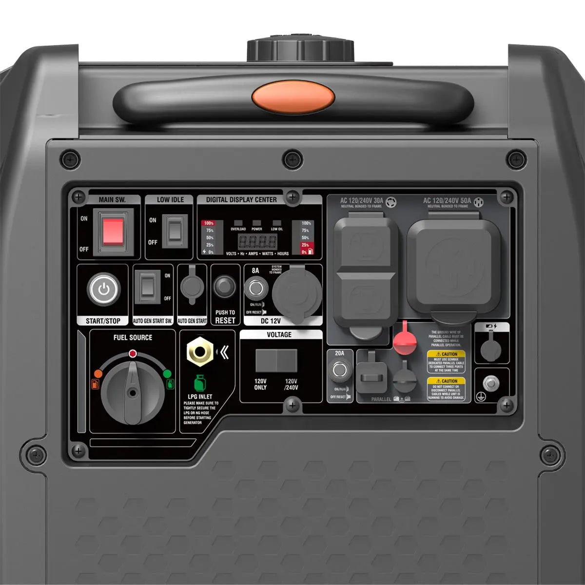 7250 Watt Digital Inverter Hybrid Portable Generator, Dual Fuel Capability (Gas/LPG), 6.5hrs 50% Load Run Time, CETL, ETL Certified For Canada/US, EPA Emissions Compliance, TMG-GDI70