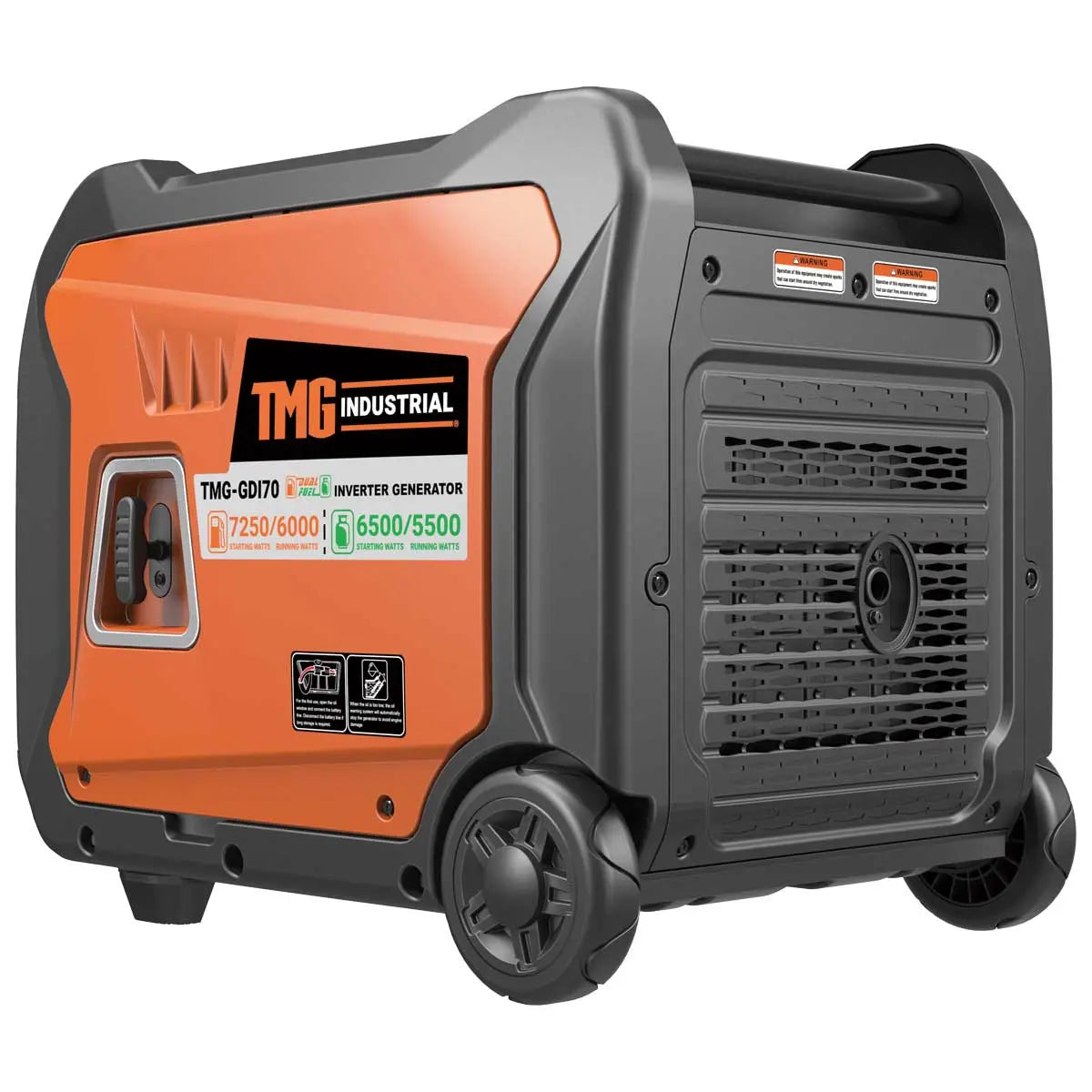 7250 Watt Digital Inverter Hybrid Portable Generator, Dual Fuel Capability (Gas/LPG), 6.5hrs 50% Load Run Time, CETL, ETL Certified For Canada/US, EPA Emissions Compliance, TMG-GDI70
