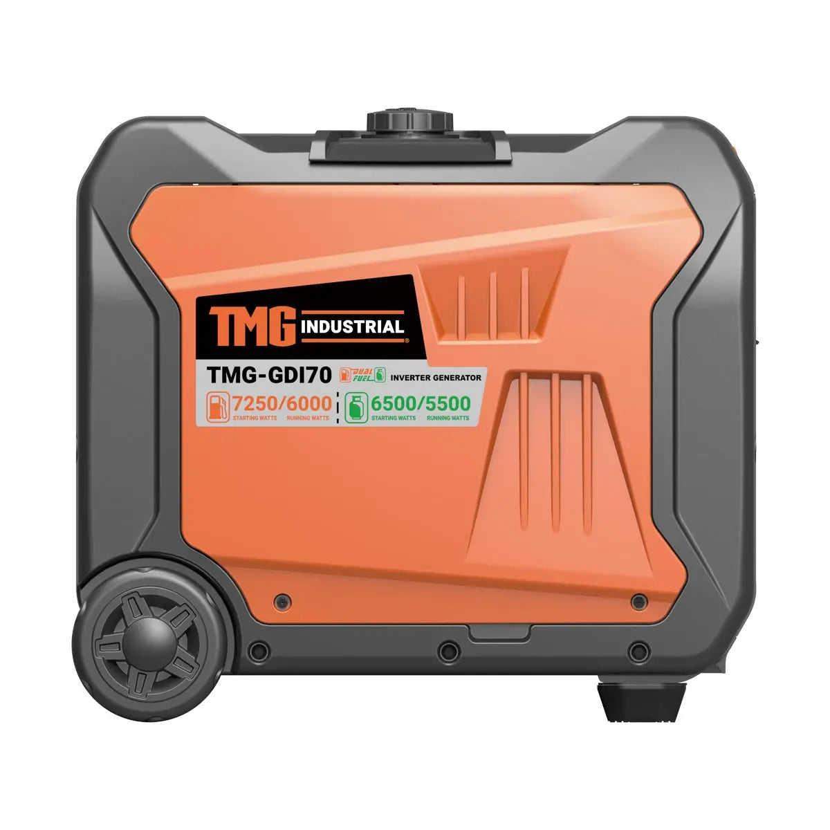 7250 Watt Digital Inverter Hybrid Portable Generator, Dual Fuel Capability (Gas/LPG), 6.5hrs 50% Load Run Time, CETL, ETL Certified For Canada/US, EPA Emissions Compliance, TMG-GDI70