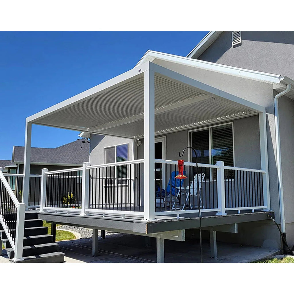 Hanso Home Louvered Pergola Modern White Pergola with Adjustable Roof for Deck Backyard Garden
