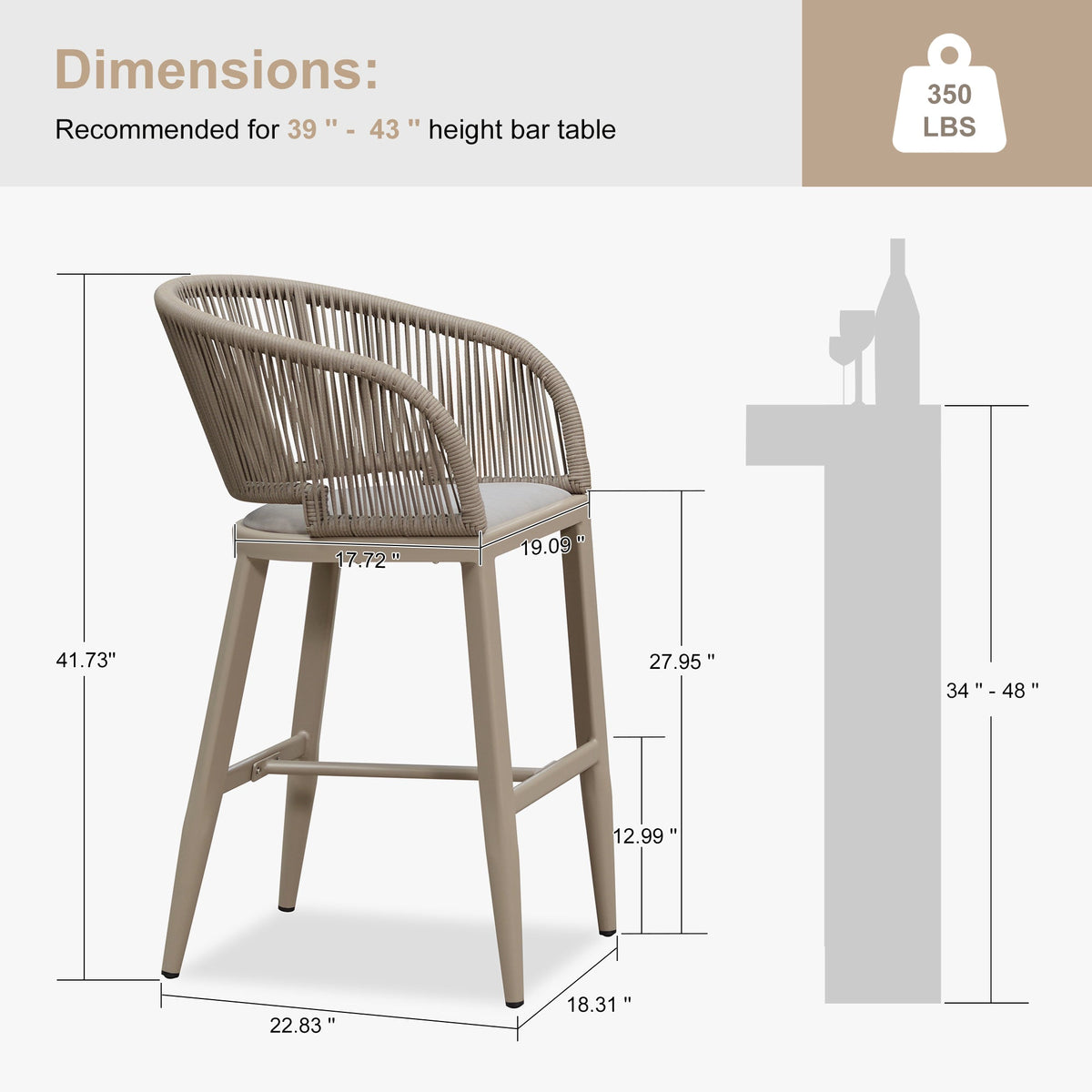 Clearance - PURPLE LEAF Outdoor Bar Stool Set of 2 Modern Rattan Bar Chairs with Woven Rope Back Wicker Patio Barstools for Indoor Kitchen Garden