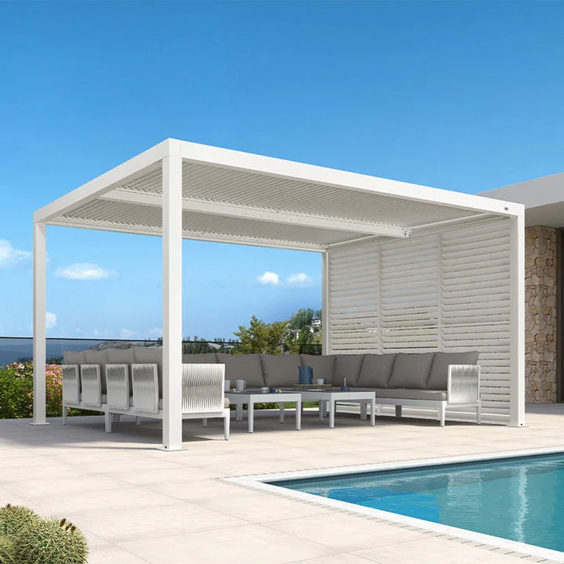 Hanso Home Louvered Pergola Modern White Pergola with Adjustable Roof for Deck Backyard Garden