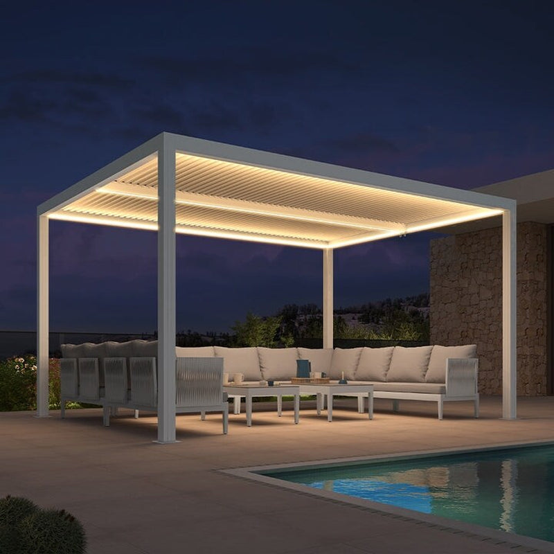 Hanso Home Louvered Pergola Modern White Pergola with Adjustable Roof for Deck Backyard Garden
