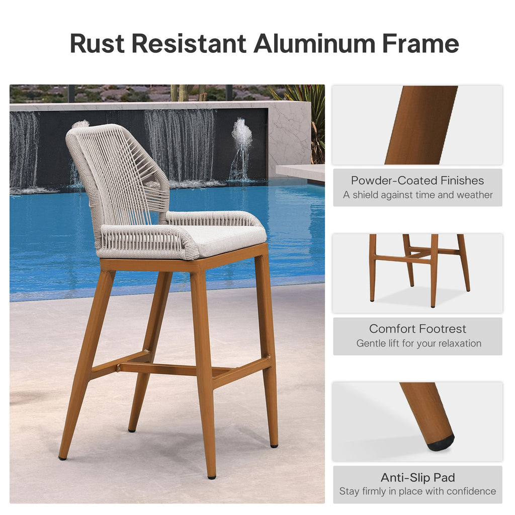 PURPLE LEAF Bar Stools Set of 4 Outdoor Aluminum Barstools with Back Modern Wicker Rattan Boho Garden Pool Patio Bar Chairs