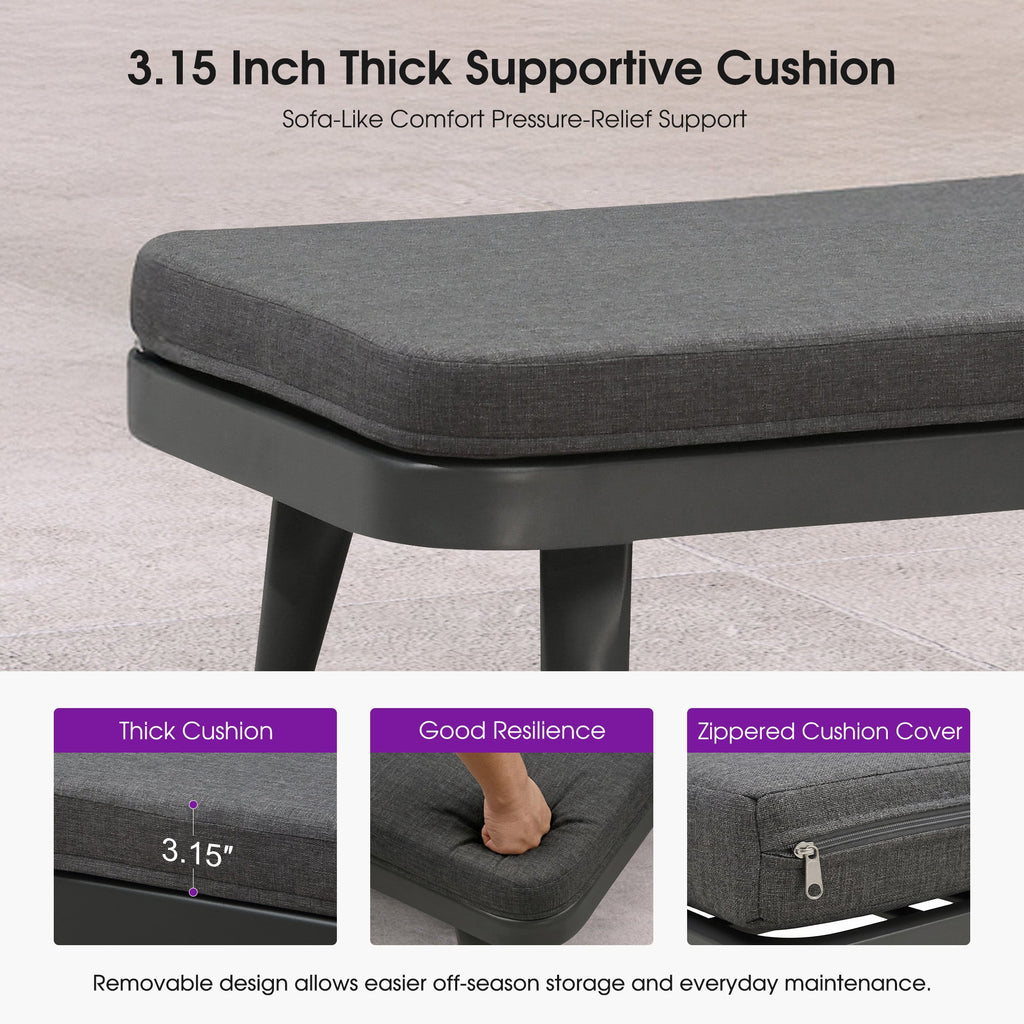 PURPLE LEAF Outdoor Chaise Lounge Thick Cushion, Aluminum Frame Patio Lounge Chair with Pillow & Lumbar Support, Wicker Armrests Sun Lounger for Poolside, Backyard, All-Weather Use