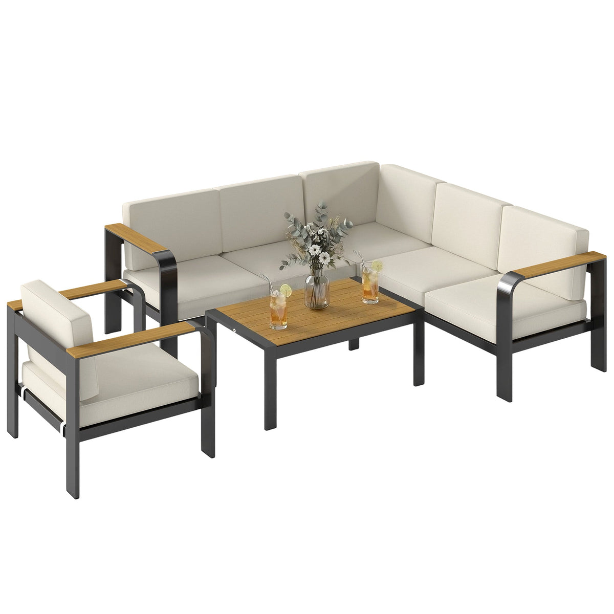 3-Piece Garden Corner Sofa Set with Aluminum Frame and Olefin Cushions, Beige