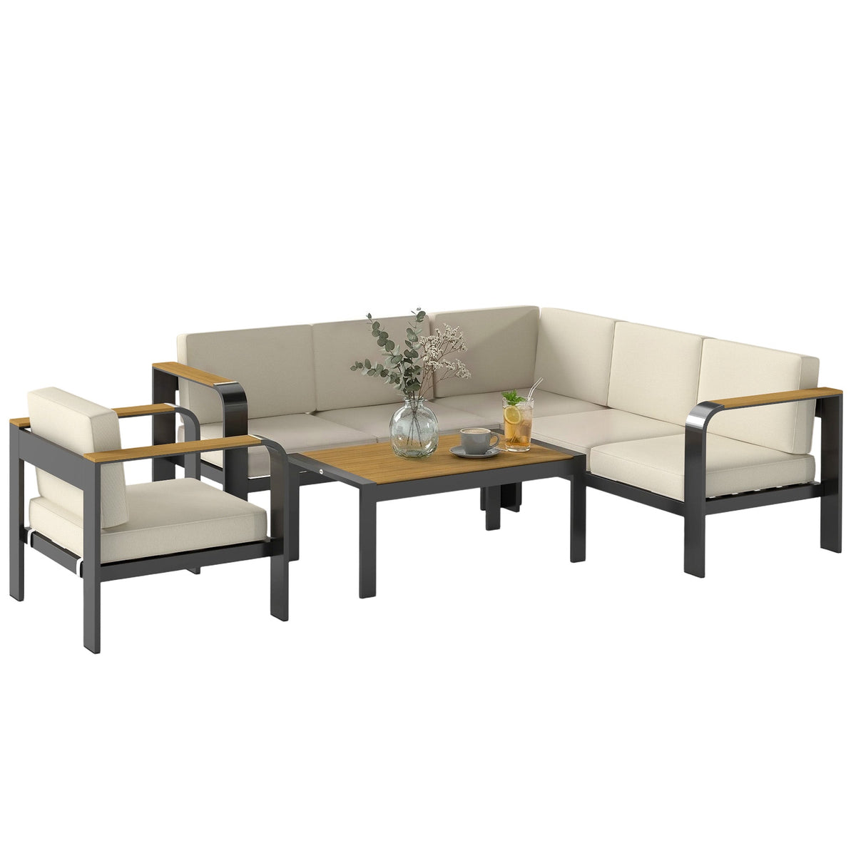 3-Piece Garden Corner Sofa Set with Aluminum Frame and Olefin Cushions, Beige