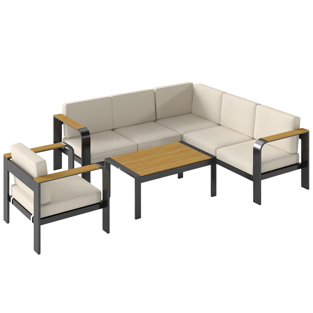 3-Piece Garden Corner Sofa Set with Aluminum Frame and Olefin Cushions, Beige