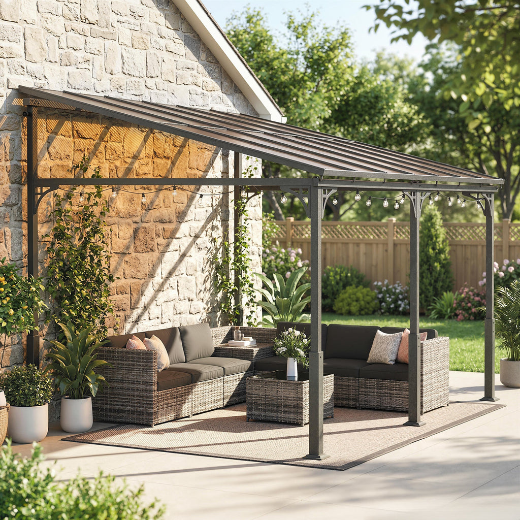 13' x 10' Lean-to Gazebo with Polycarbonate Roof, Brown