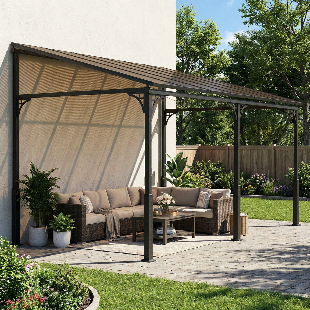 13' x 10' Lean-to Gazebo with Polycarbonate Roof, Brown