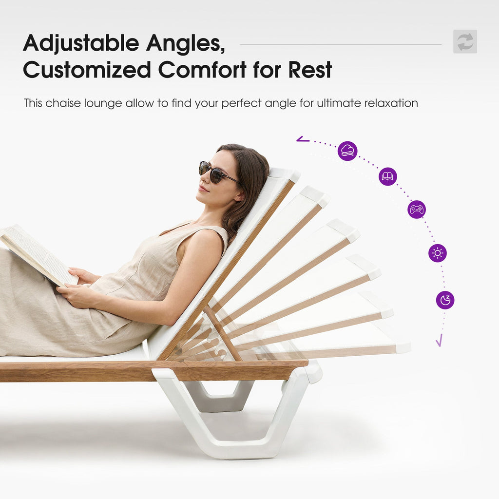 PURPLE LEAF Patio Lounge Chair Set White Chaise Lounge Chairs Five-Position Adjustable Plastic Stackable Chaise for Pool Sunbathing Beach Deck Outdoor