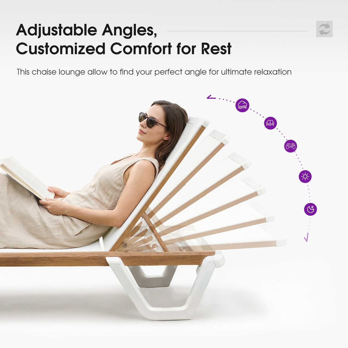 PURPLE LEAF Patio Lounge Chair Set White Chaise Lounge Chairs Five-Position Adjustable Plastic Stackable Chaise for Pool Sunbathing Beach Deck Outdoor
